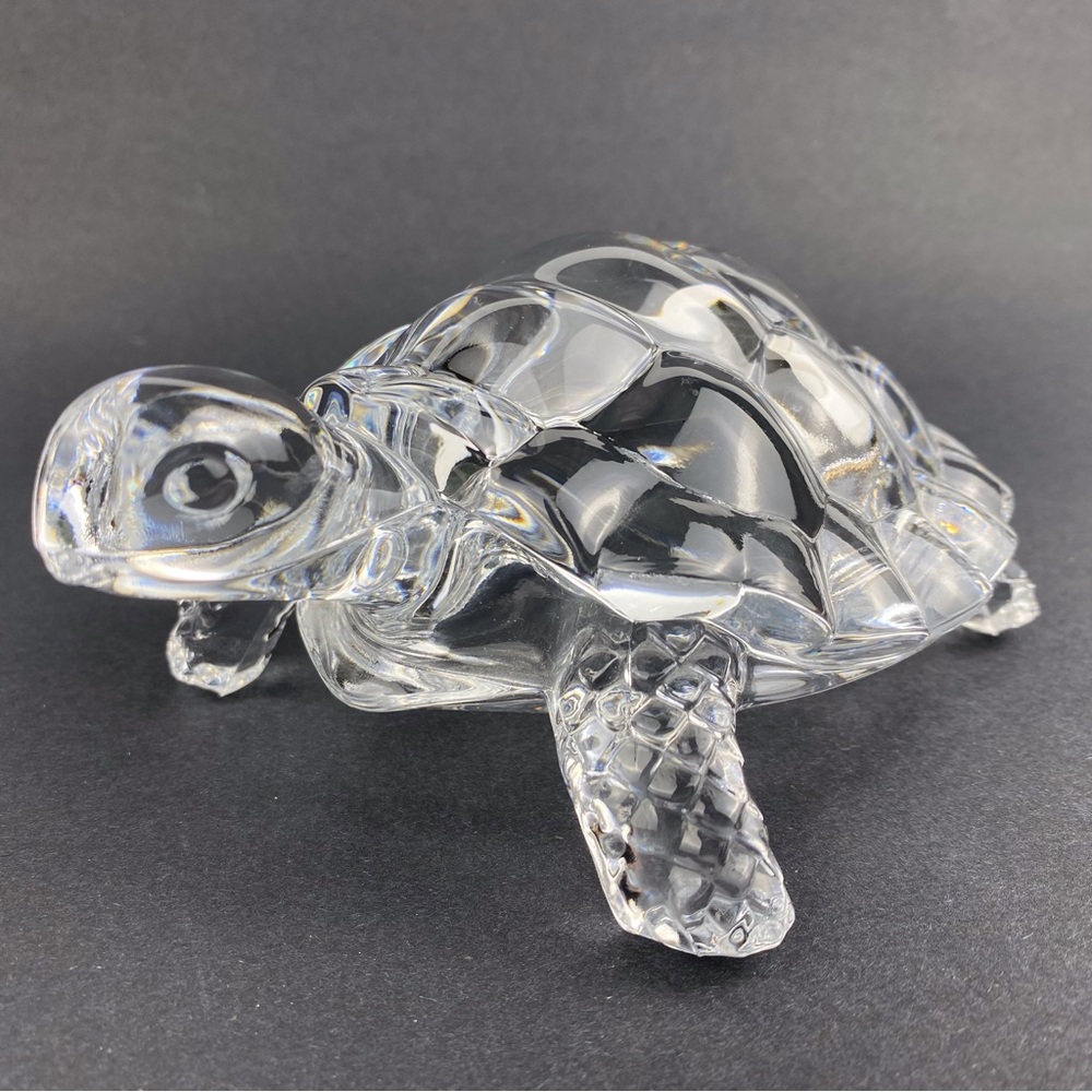 Large Clear Glass Turtle Tortoise Figurine Paperweight Heavy 7 x 5 x 3 inch